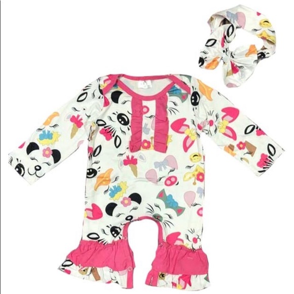 Animal Face Romper with Matching Headband - Picture 1 of 1